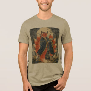 Nine-Tailed Kitsune Fox Japanese Mythology Art Tri-Blend Shirt