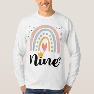 Nine Year Birthday Rainbow Party Family 9 Year Old T-Shirt