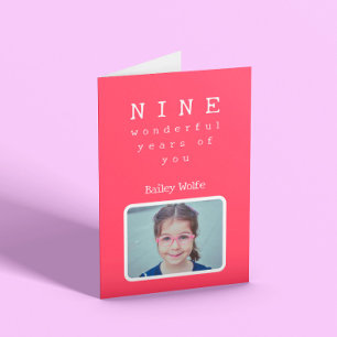 Nine Years Old Childrens Photo Birthday Card