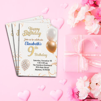 Nine years old girls birthday invitation