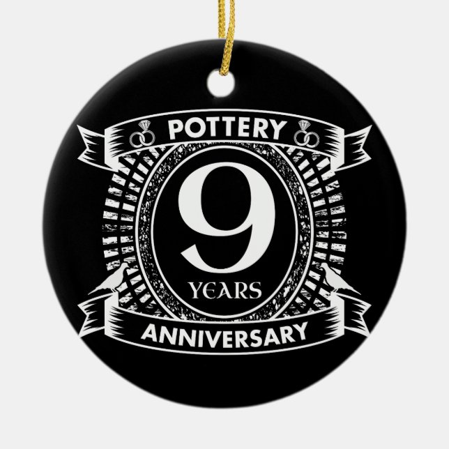 Nine years Pottery wedding anniversary Ceramic Tree Decoration (Front)