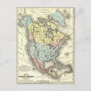 Nineteenth Century Antique Map of North America Postcard