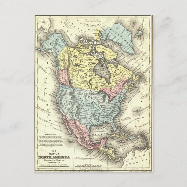Nineteenth Century Antique Map of North America Postcard (Front)