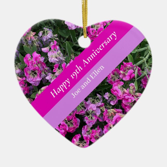 Nineteenth Wedding Anniversary Sweet Pea Ceramic Tree Decoration (Front)