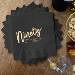 Ninety 90th birthday party gold black foil napkins