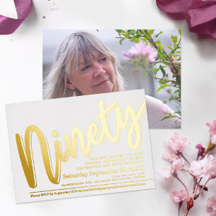 Ninety 90th Birthday party white with gold script