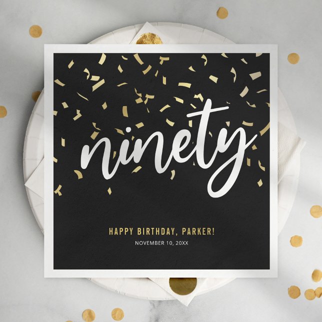 Ninety Black Gold 90th Birthday Party Napkin (Creator Uploaded)
