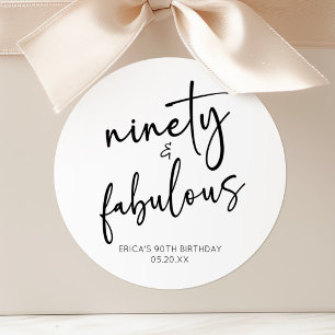 Ninety & Fabulous Minimal 90th Birthday Party Classic Round Sticker
