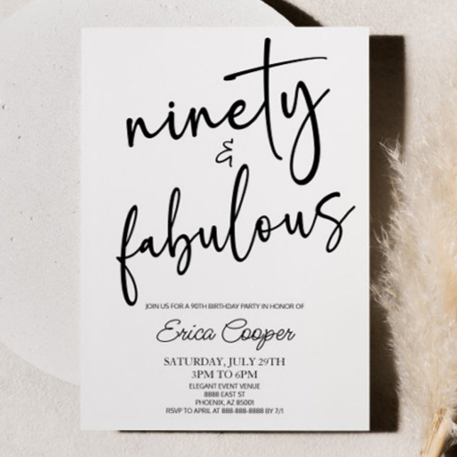 Ninety & Fabulous Minimal 90th Birthday Party Invitation (Creator Uploaded)