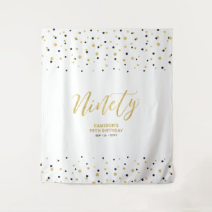 Ninety Gold & Black 90th Birthday Party Backdrop Tapestry