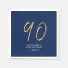 Ninety | Gold & Navy Blue Lettering 90th Birthday