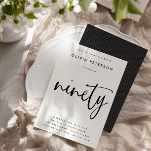 Ninety Modern B&W 90th Birthday Party Typography Invitation