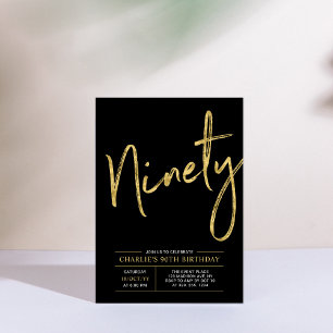 Ninety Modern Gold Brush 90th Birthday Party Inv Invitation