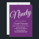 Ninety Modern Script Autumn Purple 90th Birthday Invitation<br><div class="desc">Simply Modern 90th Birthday Party Invitation Autumn Purple Personalise this elegant Autumn Purple birthday party invitation with the name of the person celebrating a very special day in their life and customise all of the birthday party celebration details. A 90th birthday is a special milestone to celebrate. Mark the occasion...</div>