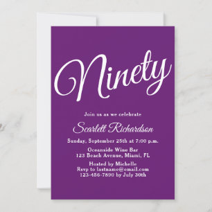 Ninety Modern Script Autumn Purple 90th Birthday Invitation