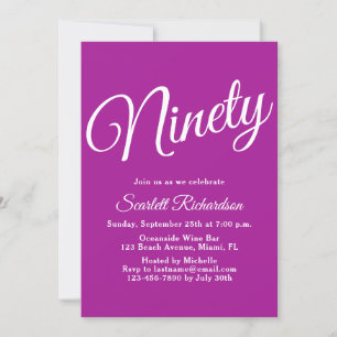 Ninety Modern Script Dark Pink 90th Birthday Party Invitation