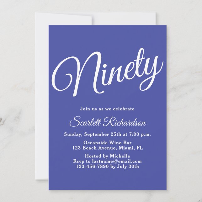 Ninety Modern Script Lavender 90th Birthday Party Invitation (Front)