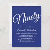 Ninety Modern Script Navy Blue 90th Birthday Party