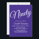 Ninety Modern Script Purple 90th Birthday Party Invitation<br><div class="desc">Simply Modern 90th Birthday Party Invitation Purple Personalise this elegant Purple birthday party invitation with the name of the person celebrating a very special day in their life and customise all of the birthday party celebration details. A 90th birthday is a special milestone to celebrate. Mark the occasion by creating...</div>