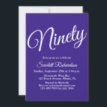 Ninety Modern Script Purple 90th Birthday Party Invitation<br><div class="desc">Simply Modern 90th Birthday Party Invitation Purple Personalise this elegant Purple birthday party invitation with the name of the person celebrating a very special day in their life and customise all of the birthday party celebration details. A 90th birthday is a special milestone to celebrate. Mark the occasion by creating...</div>