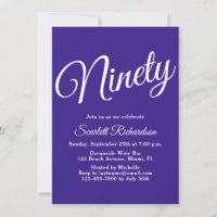 Ninety Modern Script Purple 90th Birthday Party