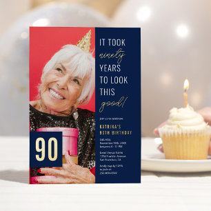 Ninety Photo Blue & Gold 90th Birthday Party Real