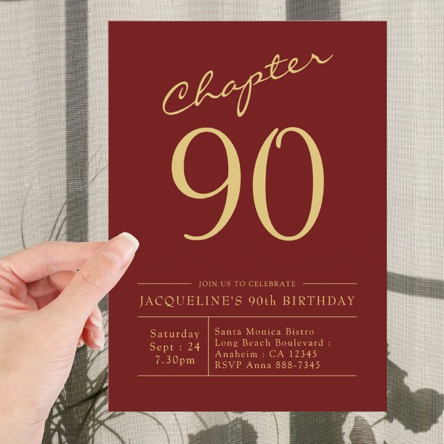 Ninety Red Gold 90th Birthday Party Invitation (Creator Uploaded)