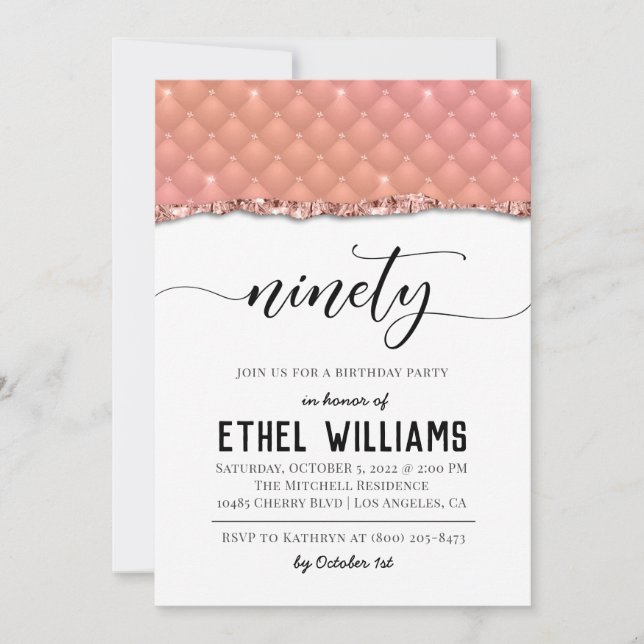 Ninety Rose Gold Birthday Invitation (Front)