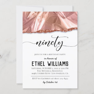 Ninety Rose Gold Birthday Invitation