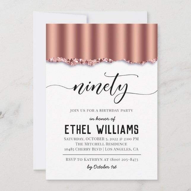Ninety Rose Gold Birthday Invitation (Front)
