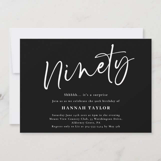 Ninety Simple Chic Black White 90th Birthday Invitation (Front)