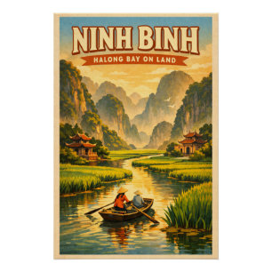Ninh Binh, Vietnam, in a classic retro travel Poster