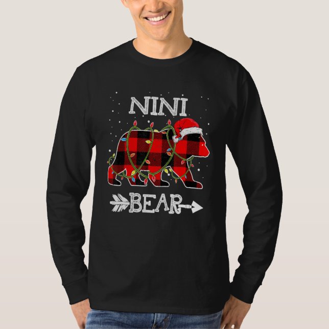 Nini Bear , Red Buffalo Plaid Mum Bear Pajama T-Shirt (Front)