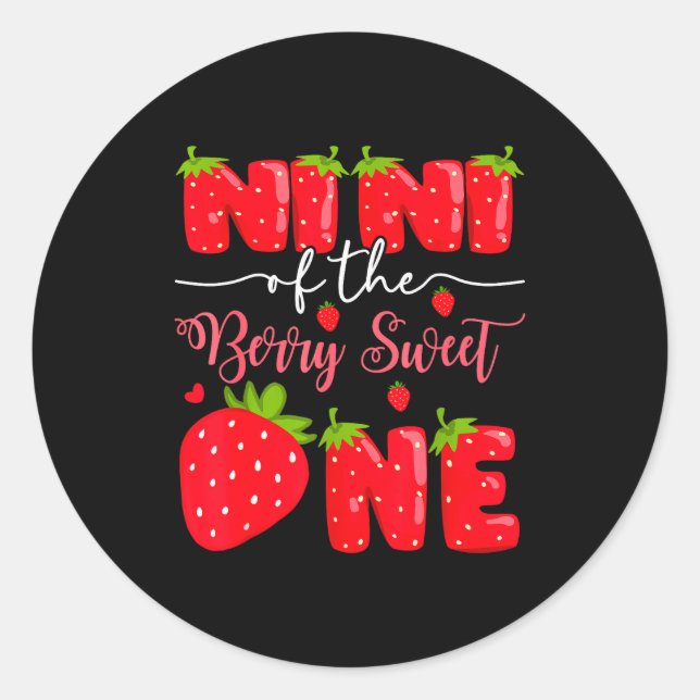 Nini Of The Berry Sweet One 1st Birthday Strawberr Classic Round Sticker (Front)