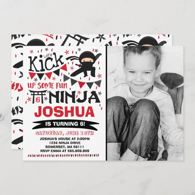 Ninja Birthday Invitation Karate Birthday Party (Front/Back)