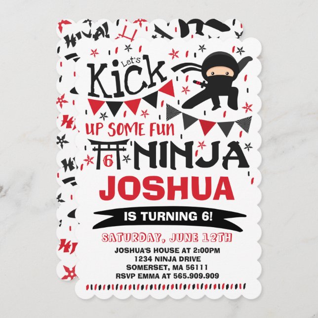 Ninja Birthday Invitation Karate Birthday Party (Front/Back)