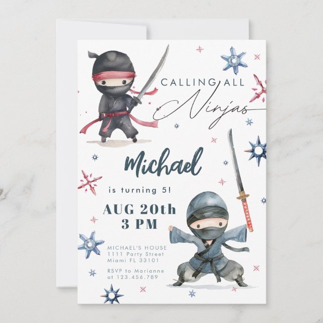 Ninja Birthday Invitation | Martial Arts Karate (Front)
