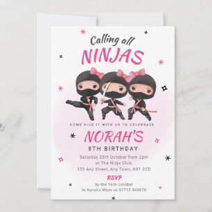 Ninja Birthday Invitation Pink Girls Karate Party