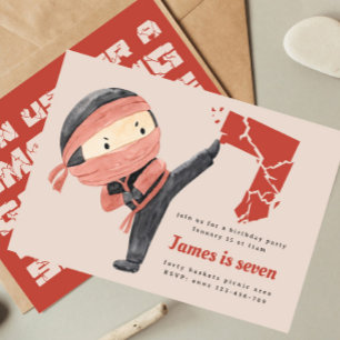 Ninja Birthday Party, Boys Karate 7th Birthday Invitation