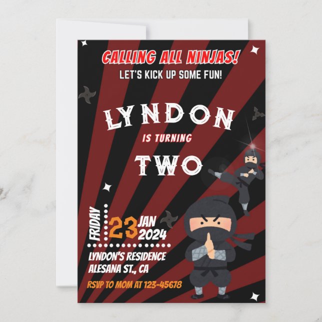 Ninja Birthday Party Invitation  (Front)