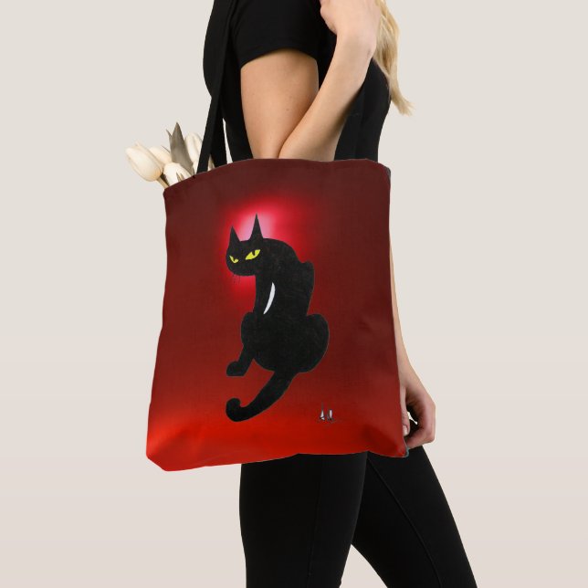 NINJA BLACK CAT Red Tote Bag (Close Up)