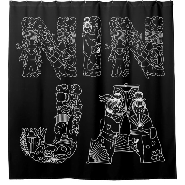 Ninja Breathtaking Text Art Shower Curtain (Front)