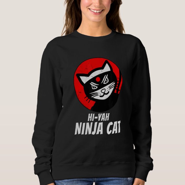 Ninja Cat Distressed Tee For Cat Meow Katana Catzi (Front)