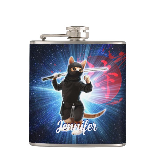 Ninja Cat in space.                                Hip Flask (Front)