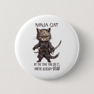 Ninja Cat, Japanese Samurai Kawaii Cat Tattoo Funn 6 Cm Round Badge
