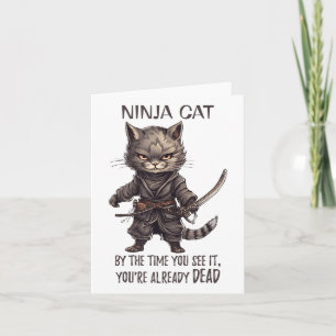Ninja Cat, Japanese Samurai Kawaii Cat Tattoo Funn Card