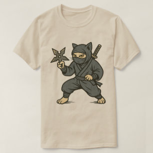 Ninja Cat Katana and Shuriken T-Shirt