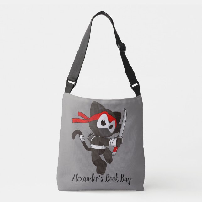 Ninja Cat Personalise Book Bag (Front)