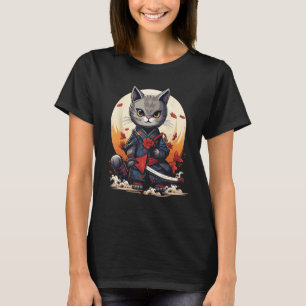 Ninja Cat Samurai Art Ancient Japan Swordfight T-Shirt