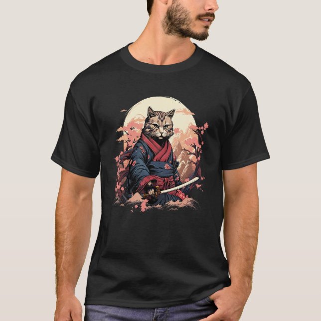 Ninja Cat Samurai Artwork T-Shirt (Front)